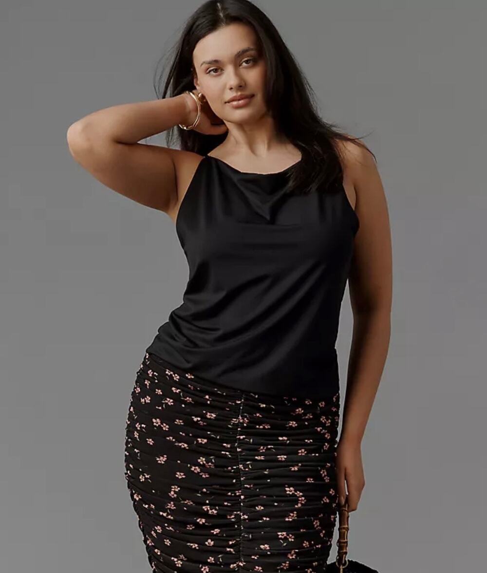 NWT AFRM Floral Ruched Mini Skirt Black Pink Size Large Built In Brief Lining